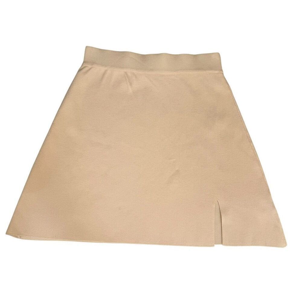 Mable Beige Knit Mini Skirt A-Line Side Slit Pull On Women’s Size M